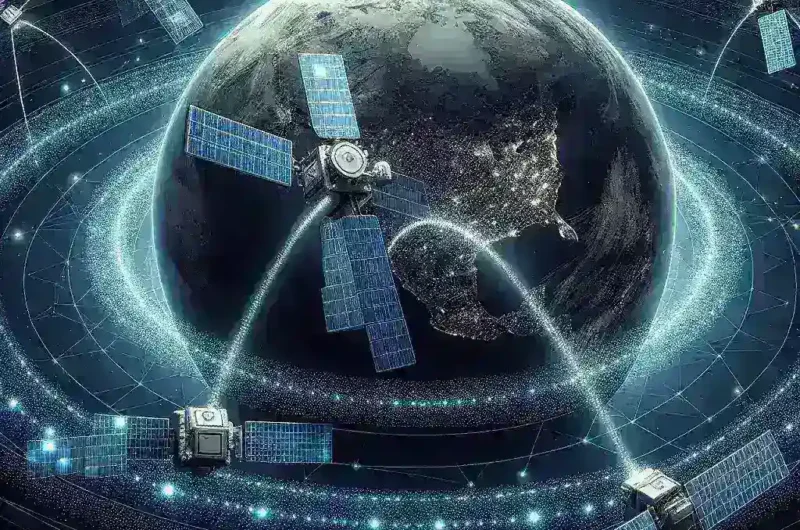 "SpaceX Starlink logo displayed alongside a satellite, symbolizing the launch of their new enterprise-grade internet service with a 99.99% uptime guarantee."