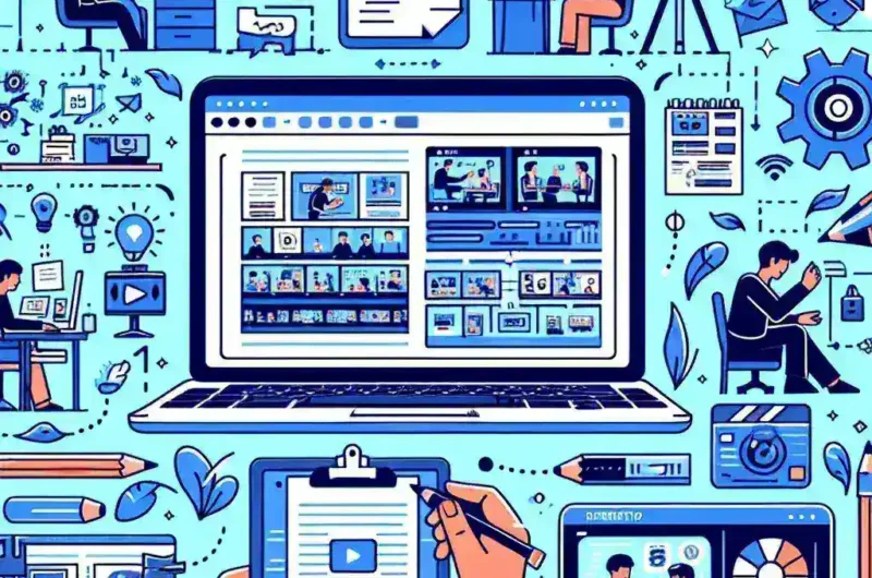 "Illustration of a content creator using video editing software to transform text into an engaging explainer video, showcasing the process outlined in 'How to Generate Explainer Videos from Text: A Complete Guide for Content Creators.'"